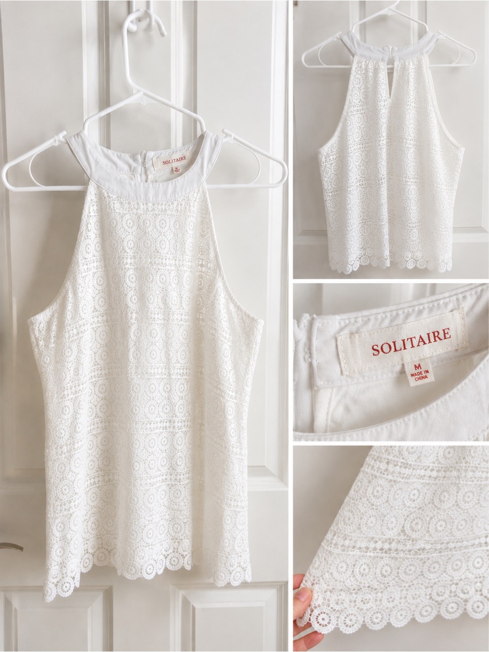 Solitaire Cream Lace High-Neck  Sleeveless Blouse Top